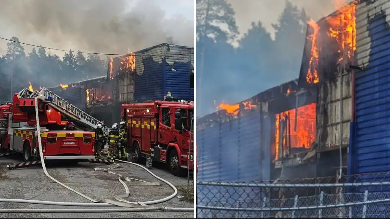 حريق مروع في مصنع بسودرتاليا وتوجيهات للسكان بالتزام المنازل